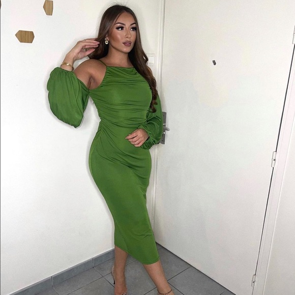 ZARA GREEN MIDI DRESS - Picture 5 of 16